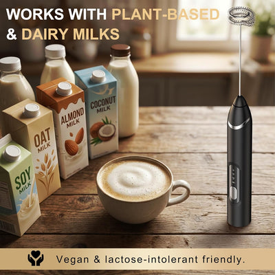 Espumador de leche recargable para plantas con 3 velocidades y batidores de acero inoxidable
