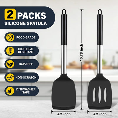 2 Pzas Espátulas Silicona Antiadherente para Cocina Negro