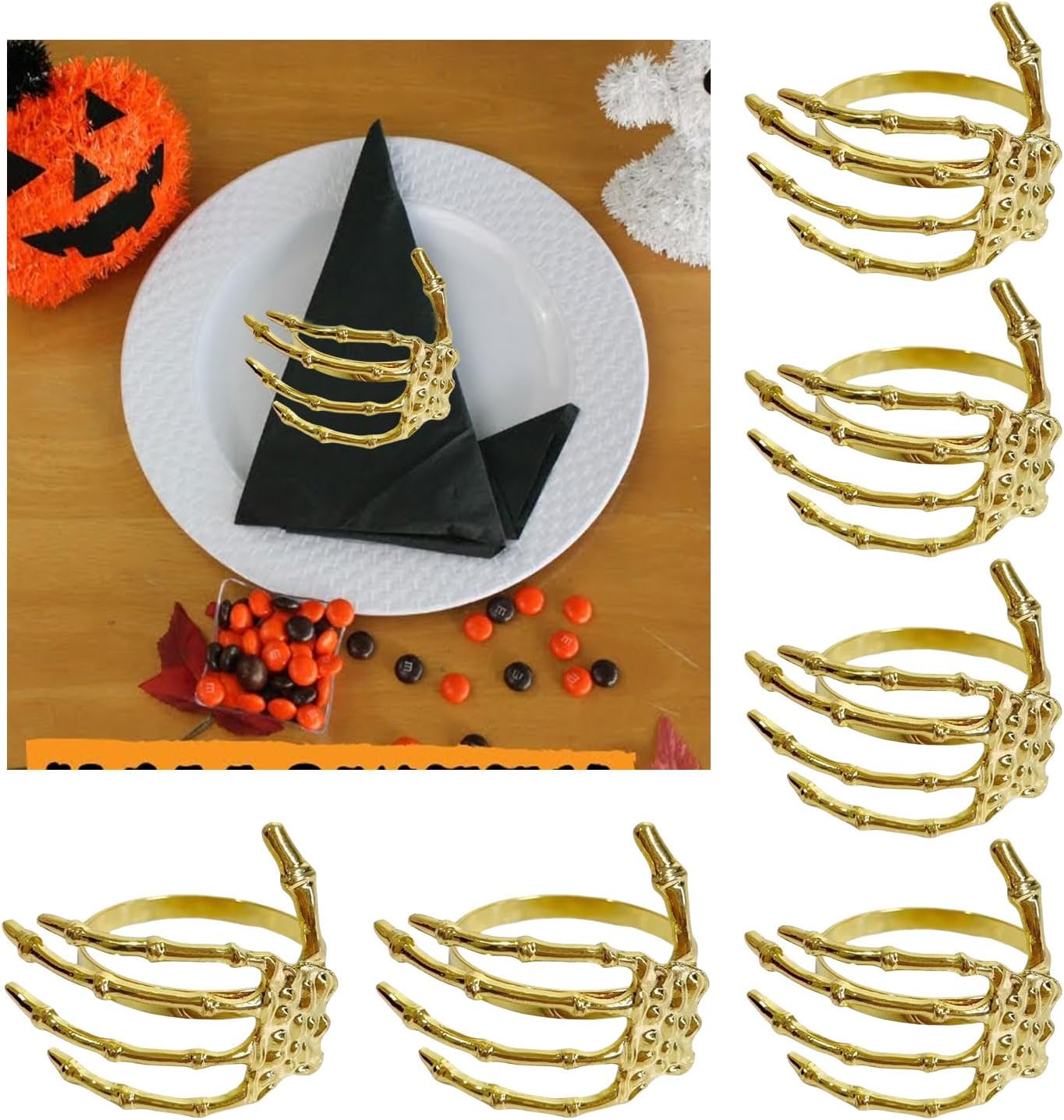 Set 9 servilleteros Halloween temática terror dorados