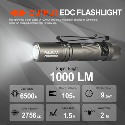 Linterna AA recargable EDC 1000 lúmenes luz blanca