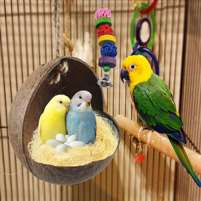 Nido coco natural para pájaros periquito cabaña decoración jaula