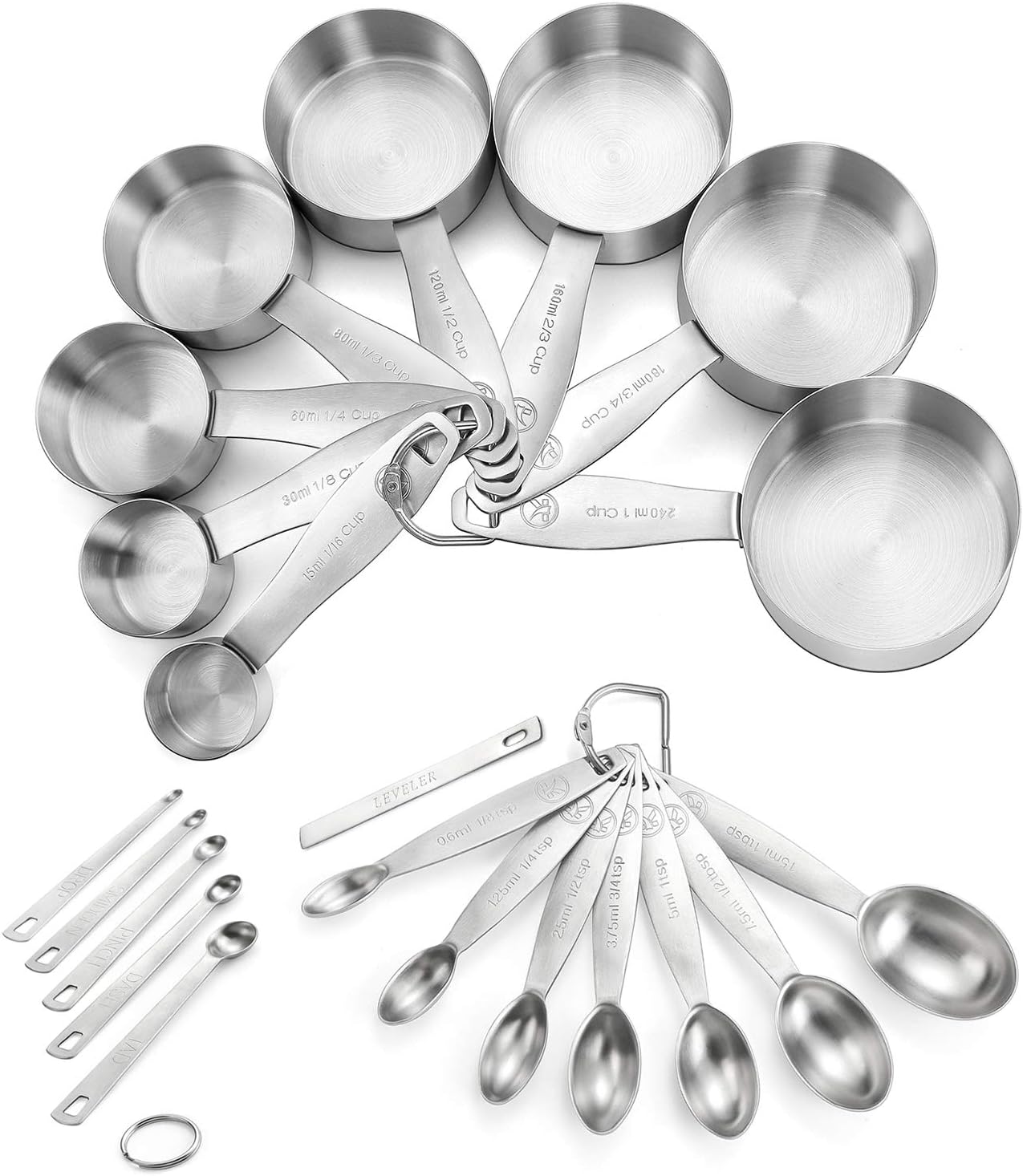 Set 21 Tazas y Cucharas Medidoras Acero Inox 18/8