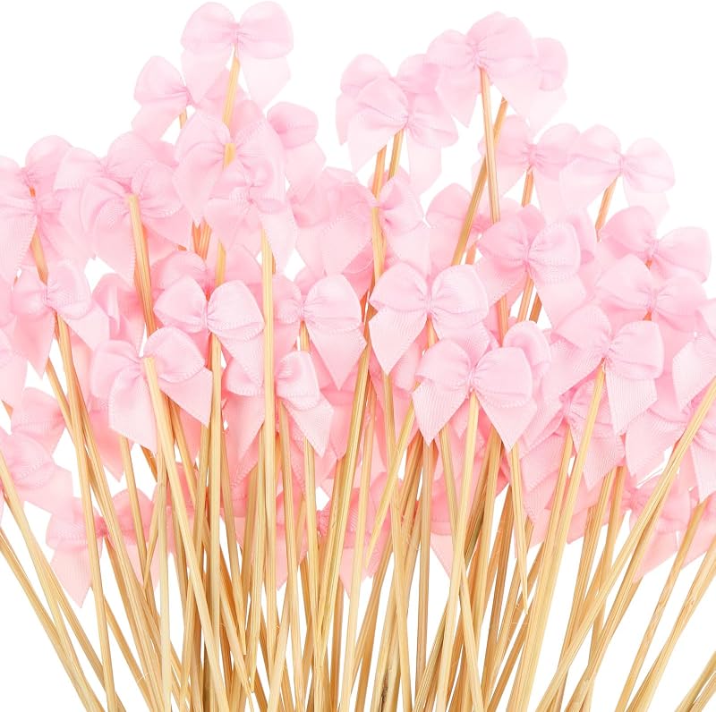 200 Palillos Cóctel Lazo Rosa Bambú para Aperitivos y Fiesta