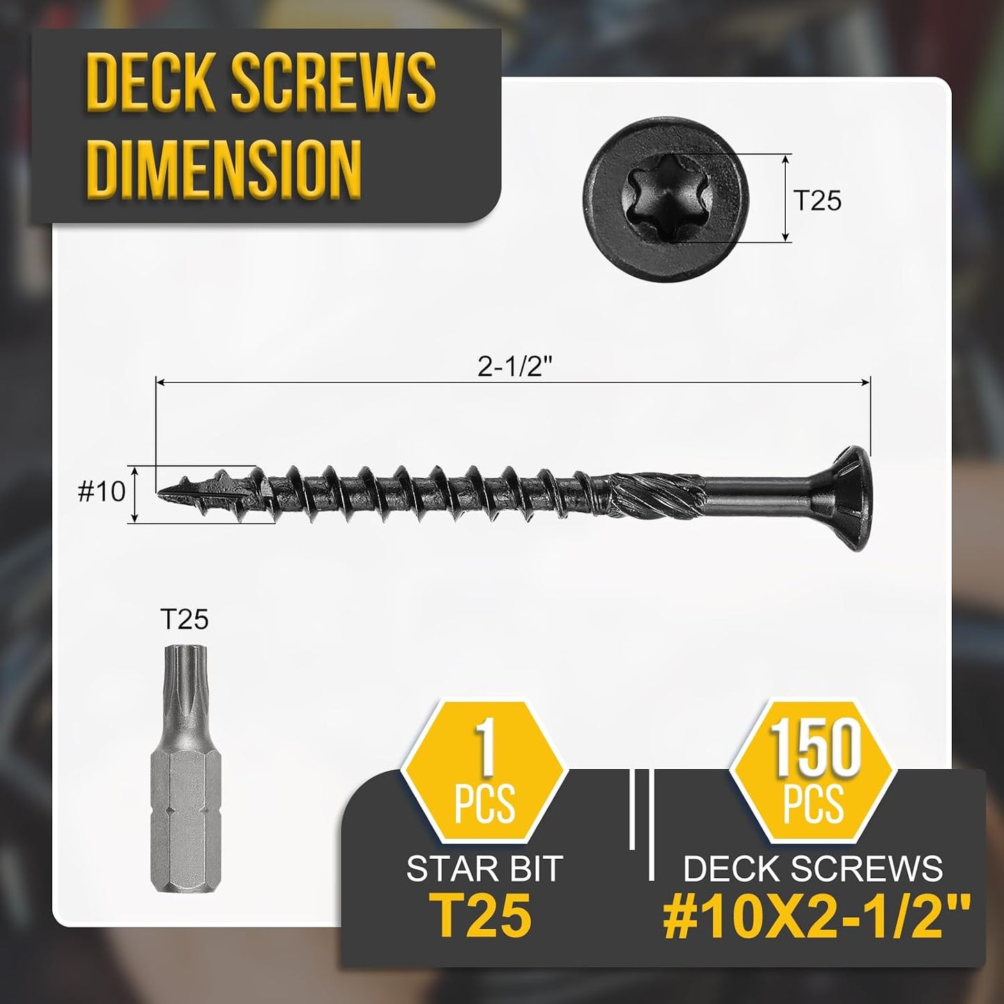 Tornillos cubierta acero carbono 10x2-1/2 150uds