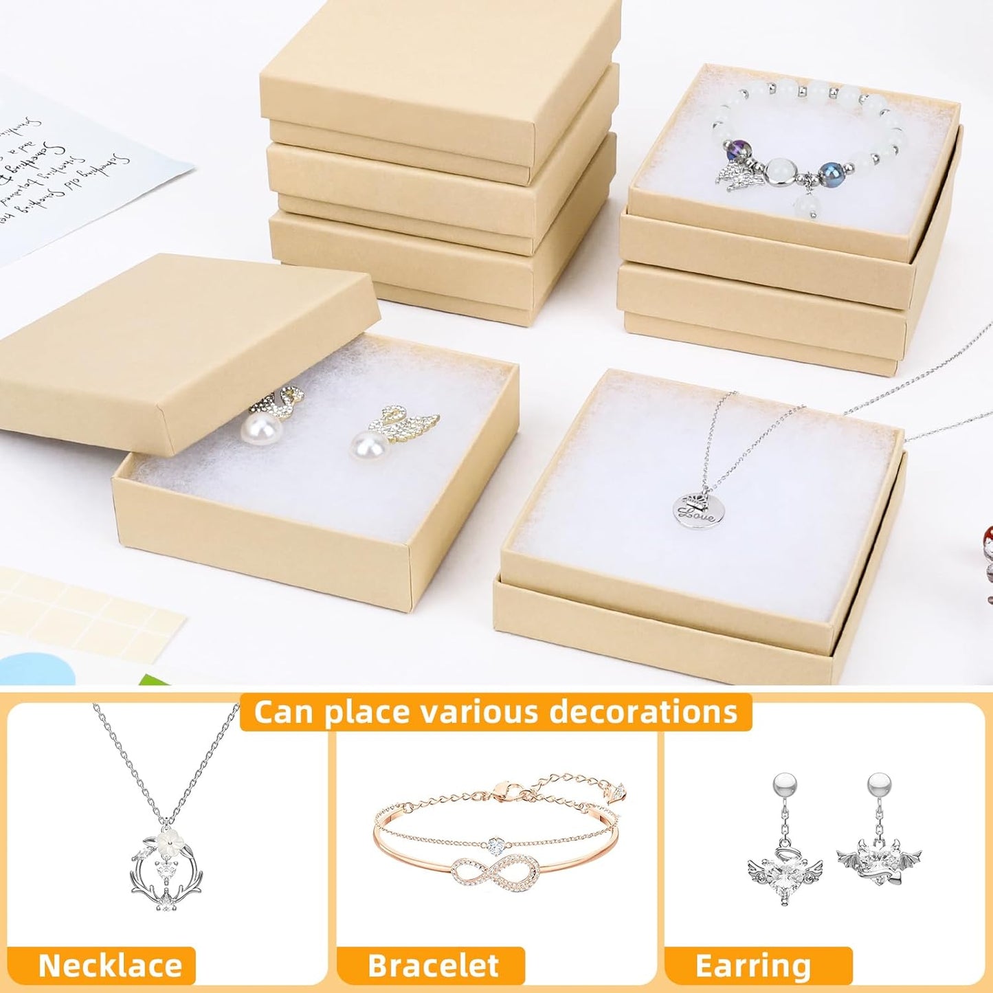 Cajas regalo cartón joyas 80uds 3.5x3.5x1" con algodón tapa