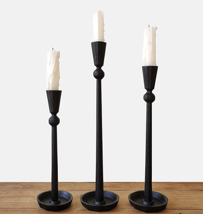 Set 3 portavelas hierro cónico decorativo negro