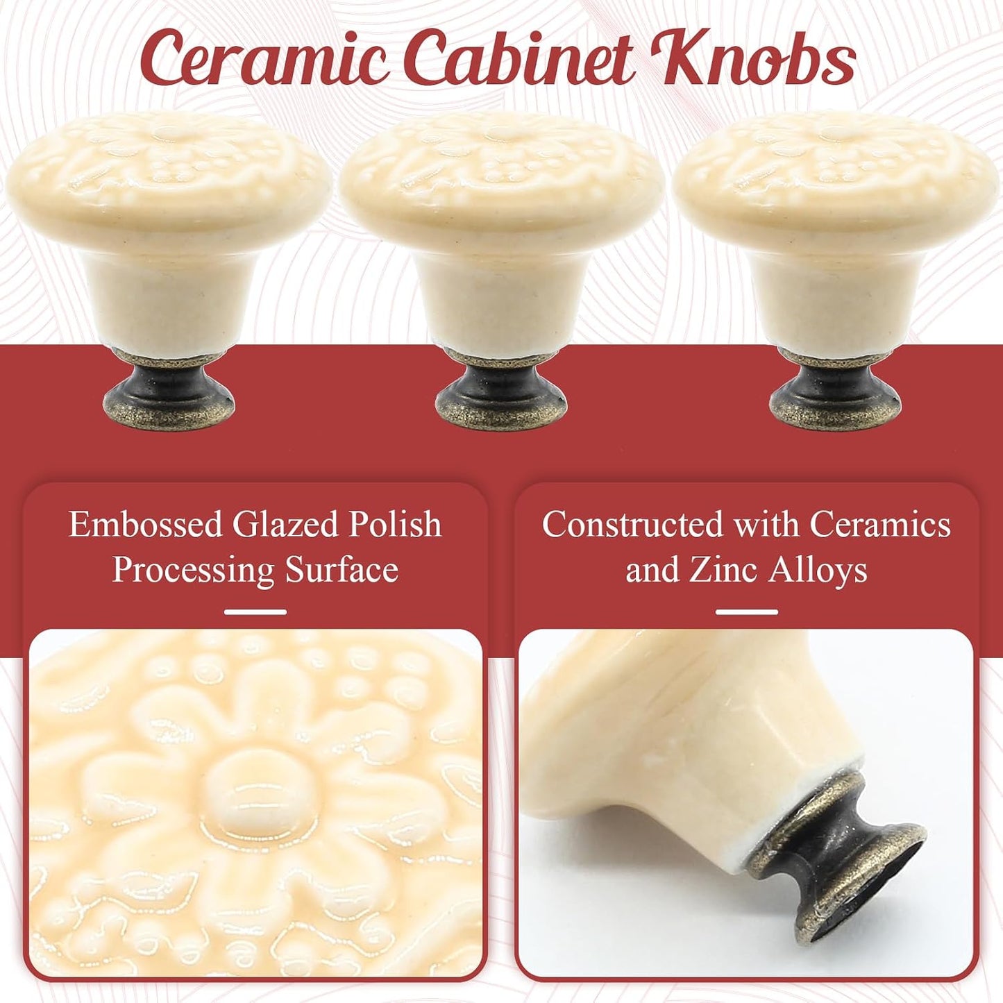 16 Pzas Pomos Cerámica Beige Vintage para Cómoda y Armario
