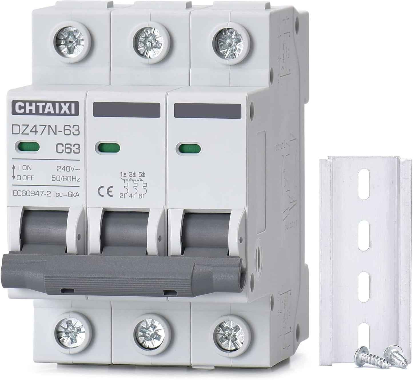 Interruptor circuito 3 polos riel din 63A 240V AC tripeo térmico