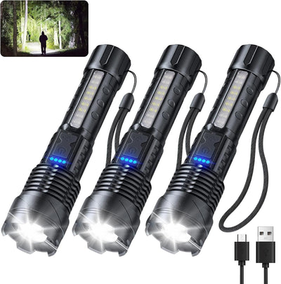 3 Linternas LED Recargables 7 Modos IP67 Impermeable Táctica