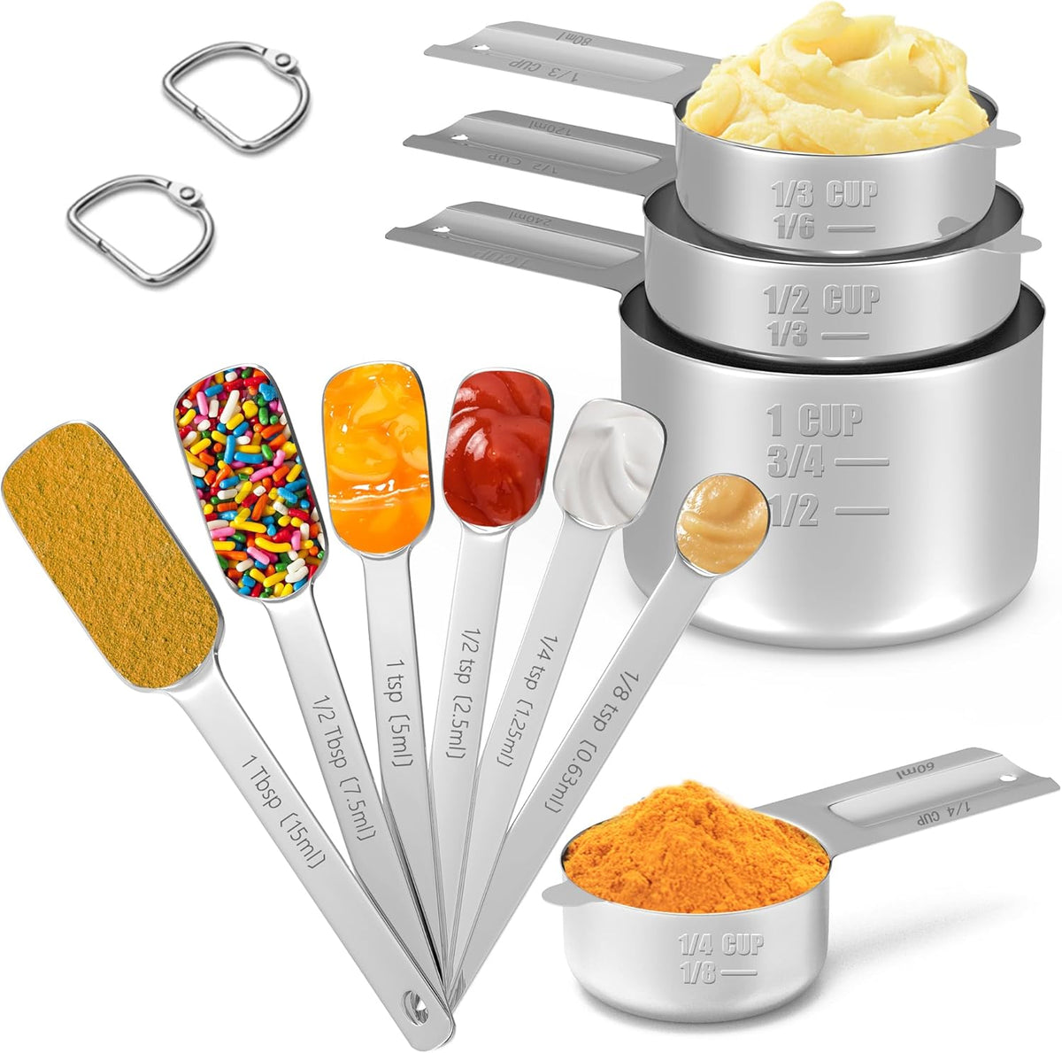 Set 10 Tazas y Cucharas Medidoras Acero Inox