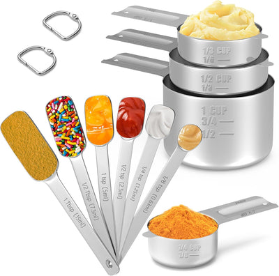 Set 10 Tazas y Cucharas Medidoras Acero Inox