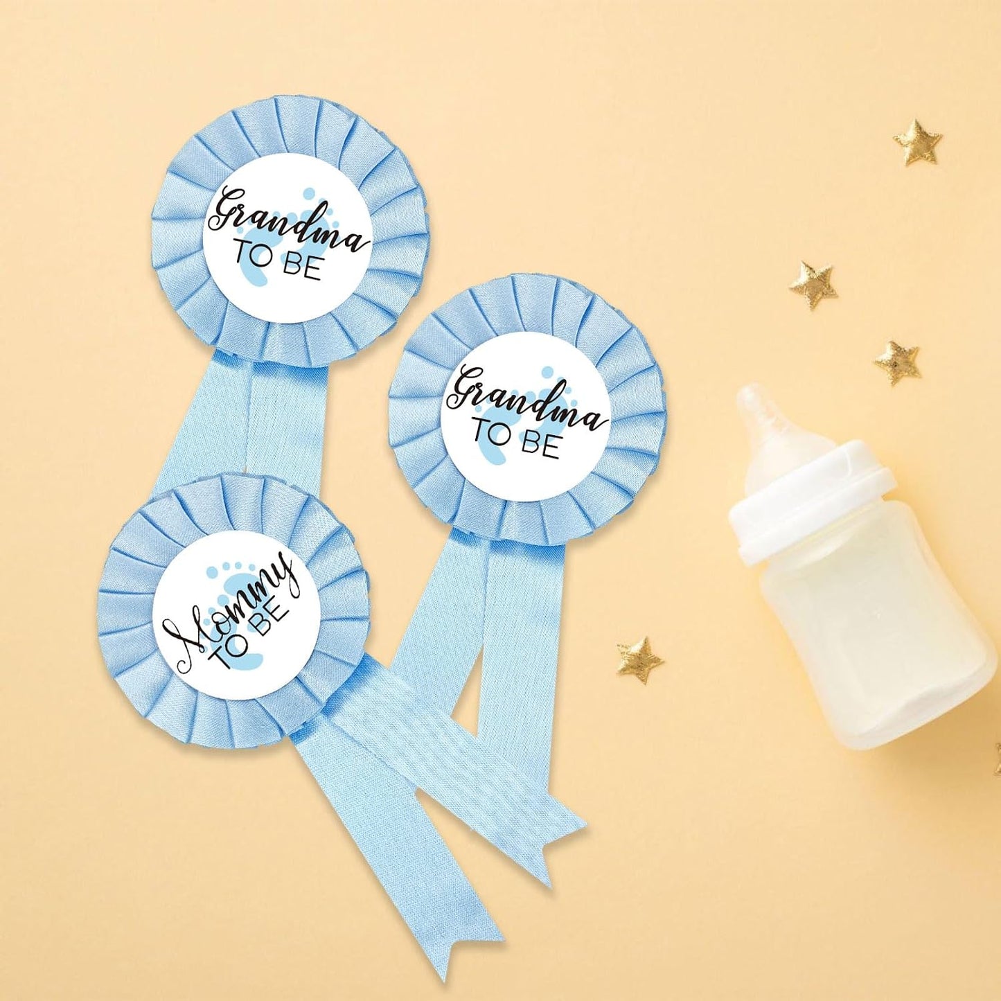 Insignia hojalata para mamá y bebé niño azul cielo baby shower
