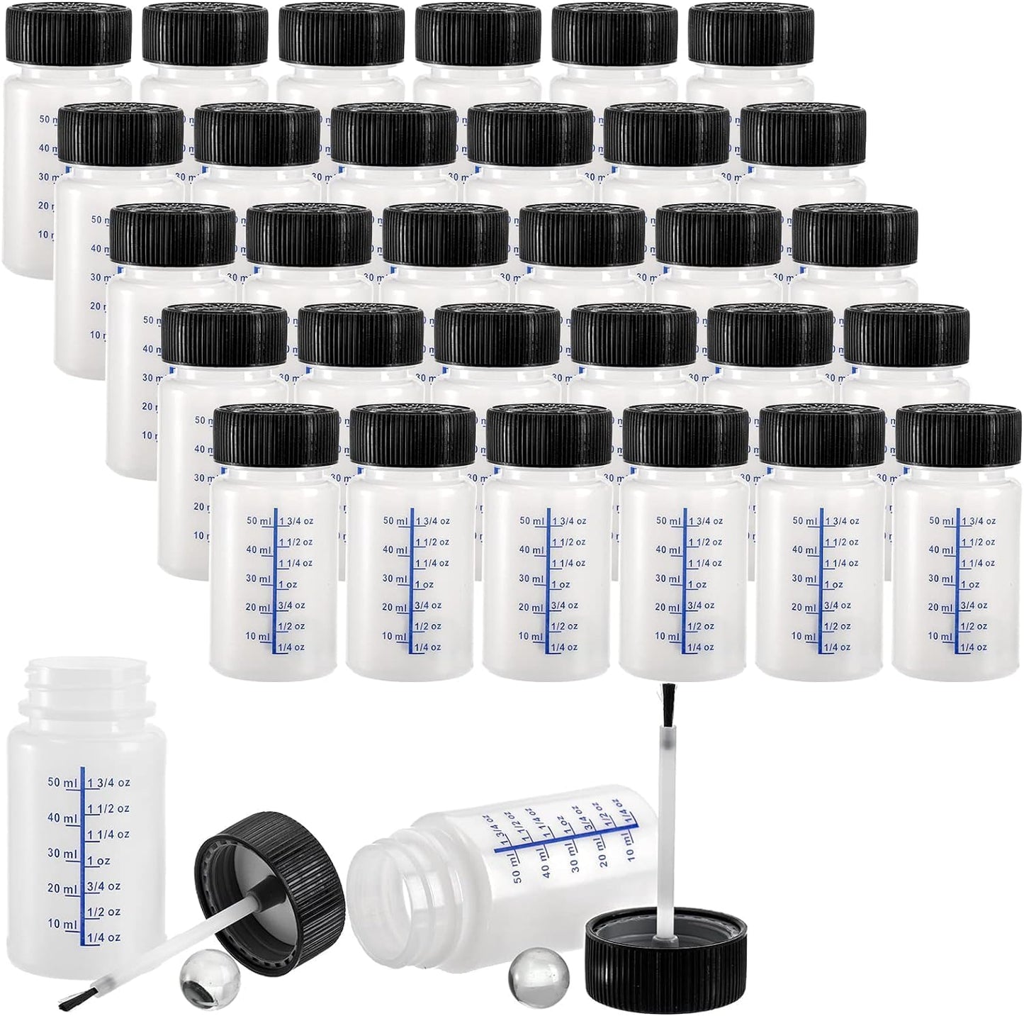 30 Botellas Pintura 2oz Tapa Segura Cepillo Plástico