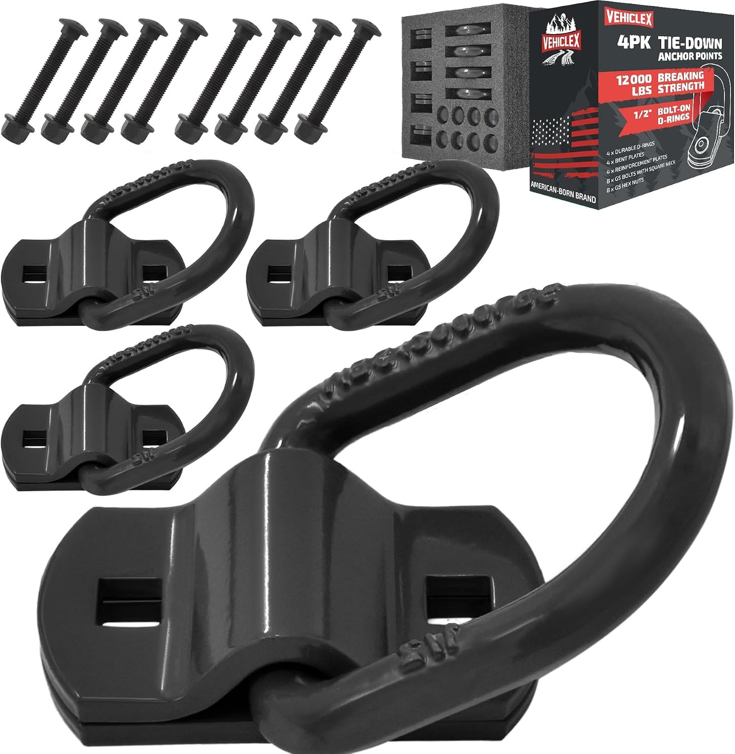 Anillos en D forjados para remolque 1/2" 12000lb negro set 4