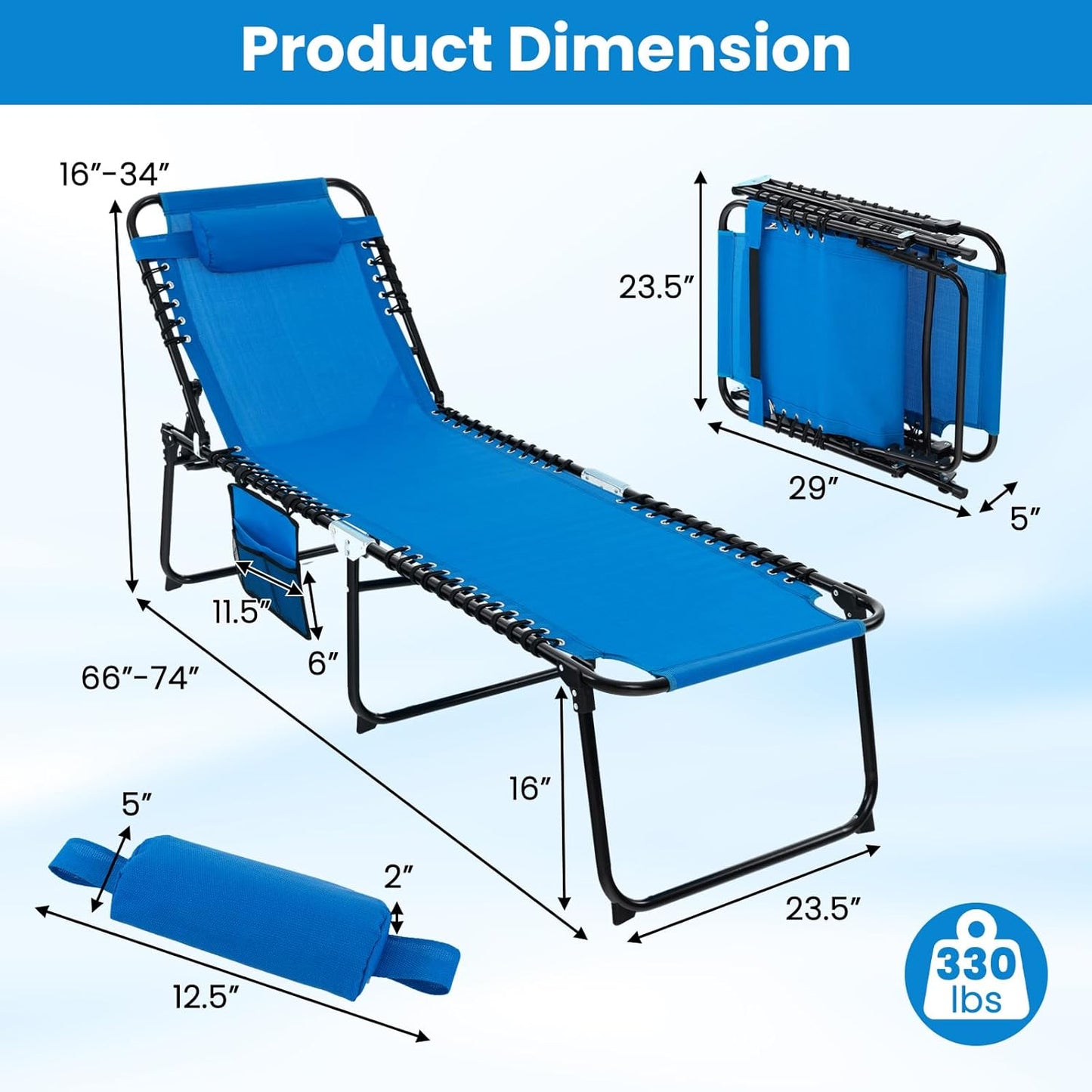 Tumbona playa extra alta plegable respaldo ajustable