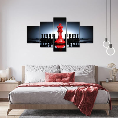 5 Pzas Arte Pared Ajedrez Negro Rojo Rey Caballero
