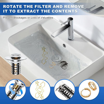 Tapón drenaje baño 1.1-1.45pulg acero inox desplegable con cesta