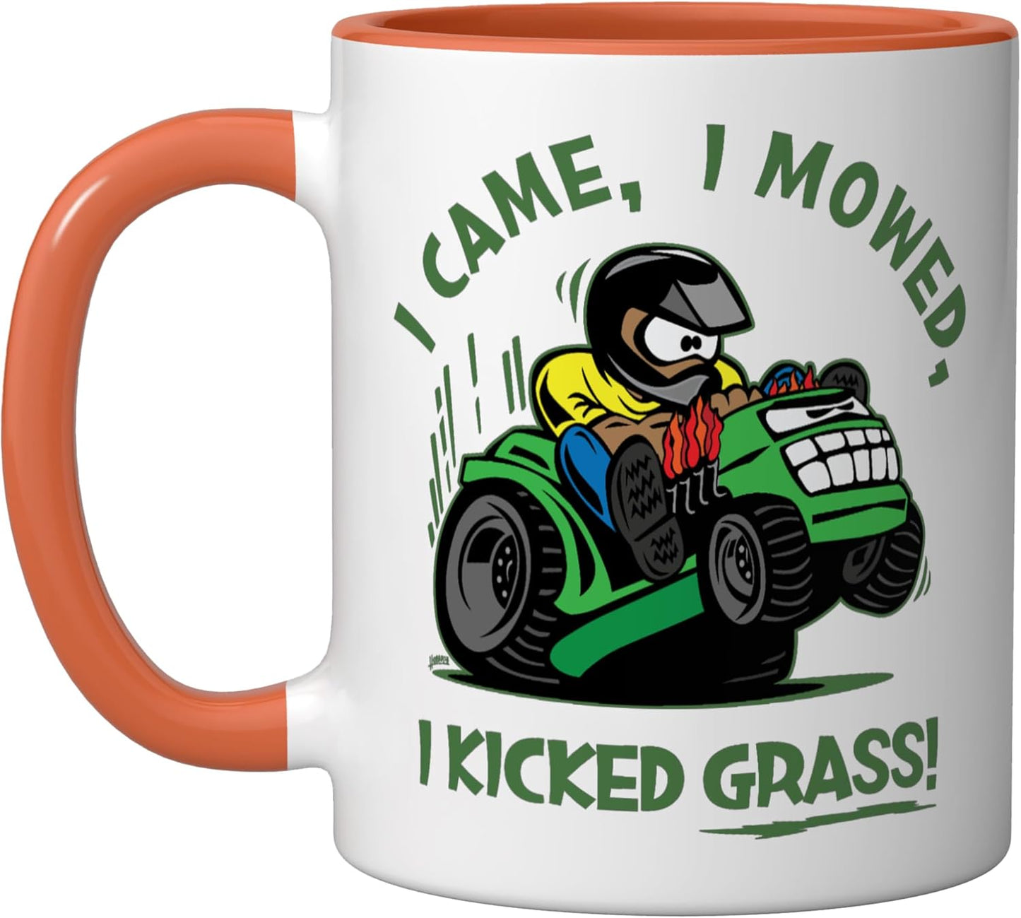 Taza Cerámica Corto Corte Césped Dibujo Naranja/Blanco