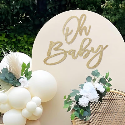 Cartel Oh Baby fieltro dorado champán baby shower