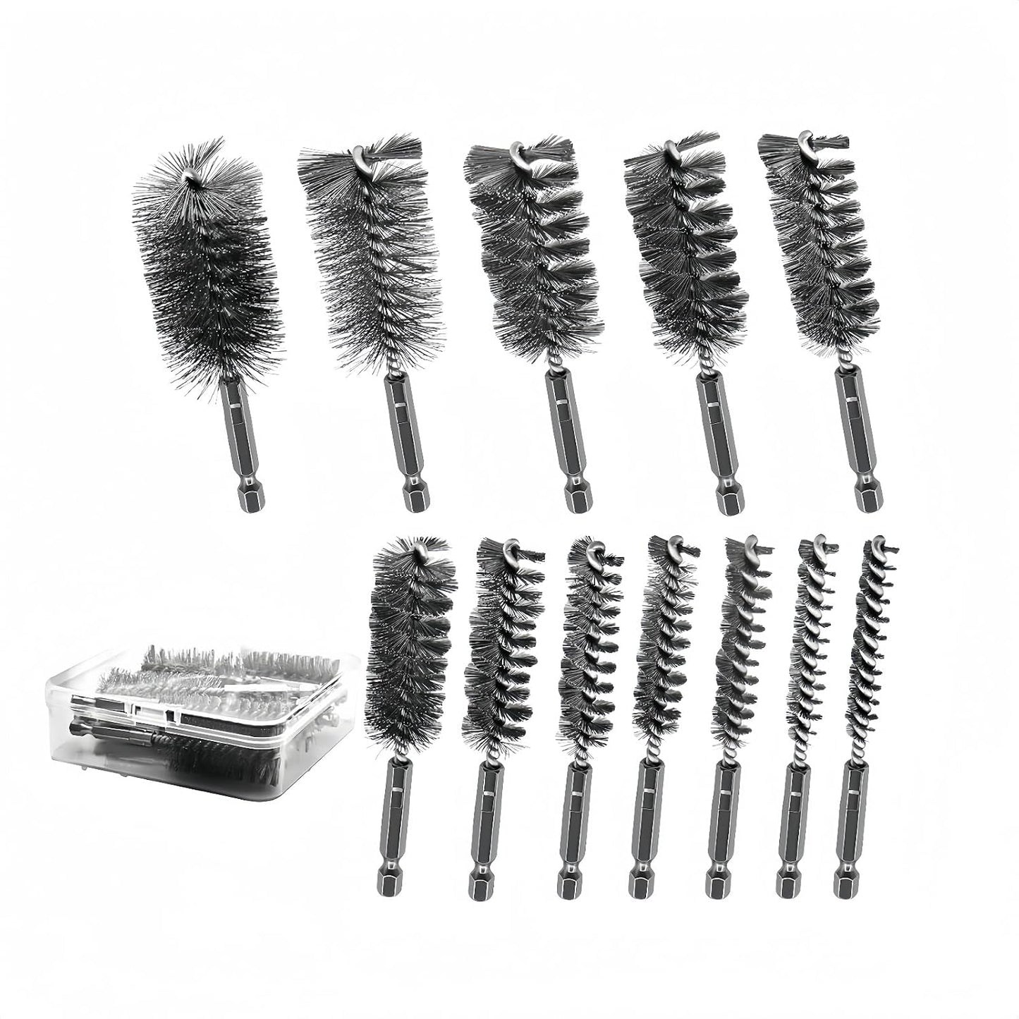 Set 12 Cepillos Acero Inox Cerdas Alambre 1/4pulg 5/16-1-3/16pulg