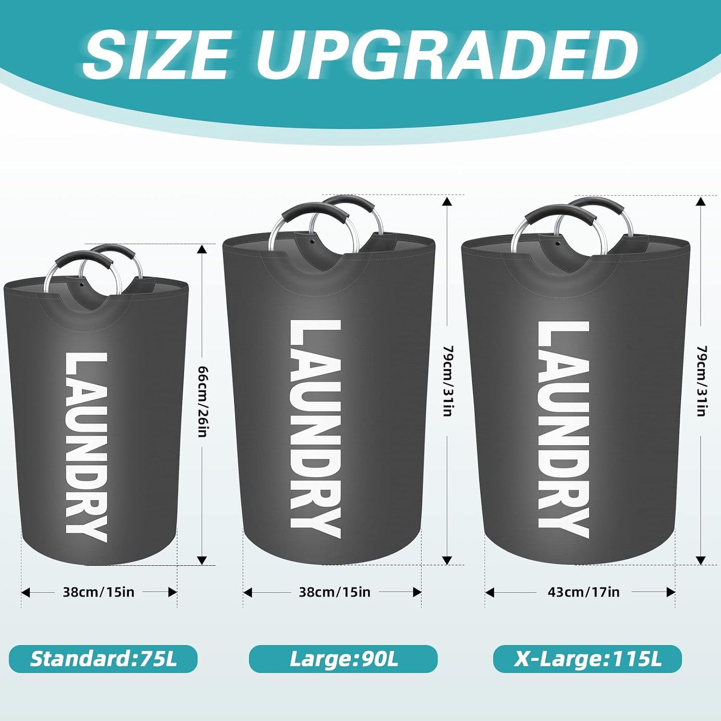 Cesta lavandería 115L plegable impermeable asas aluminio