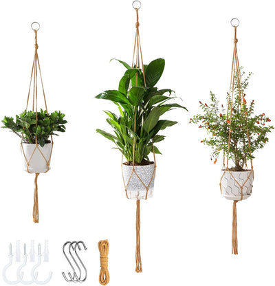 3 Colgadores Macramé para Plantas 35-47pulg Cesta Bohemia
