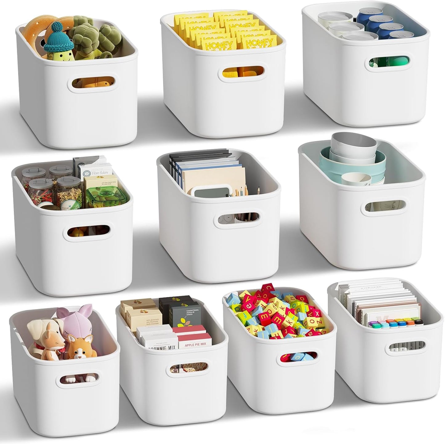 10 Cajas Almacenamiento Plástico Blanco con Asa