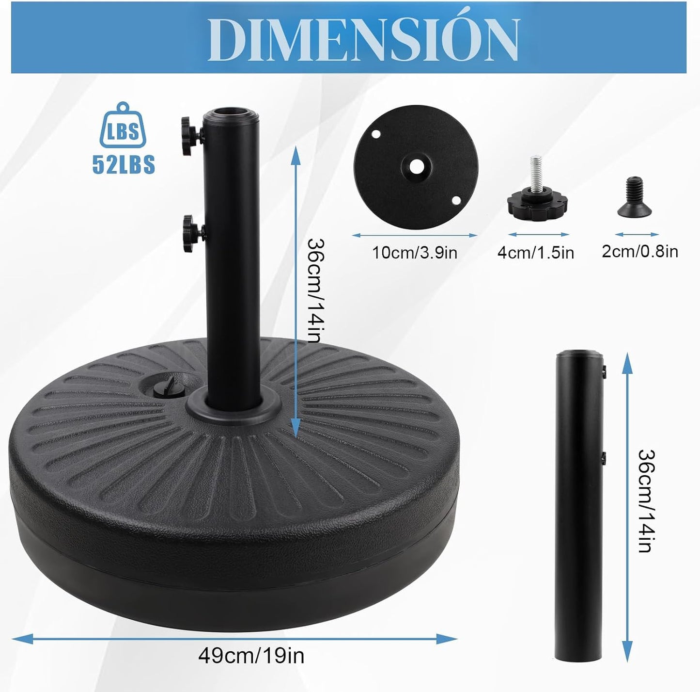 Soporte paraguas acero 20" capacidad 50lb negro