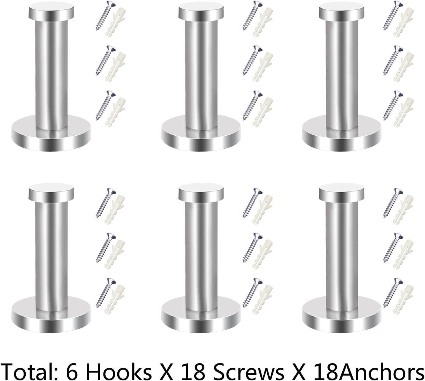 6 Ganchos Toalla Acero Inox Níquel Cepillado Plateado