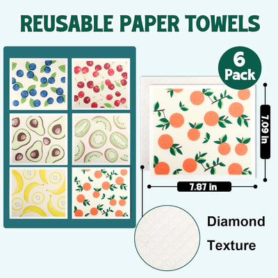 Paños cocina suecos reutilizables 6 pzas biodegradable absorbente