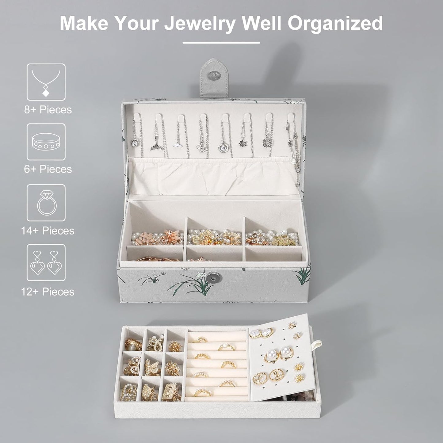 Estuche joyas cuero 2 capas para mujer orquídea