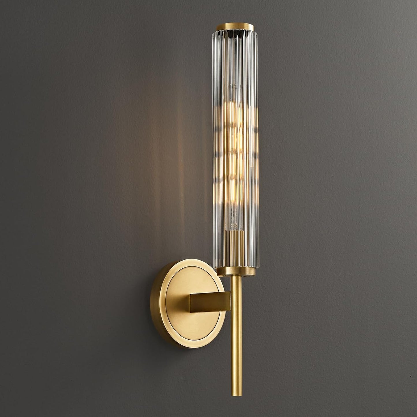 Aplique pared latón 18.9pulg vidrio ranuras dorado con