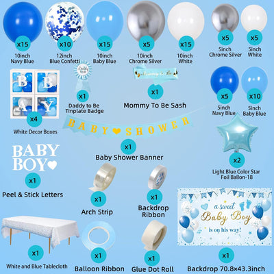 Kit decoración baby shower azul globos pancarta mantel