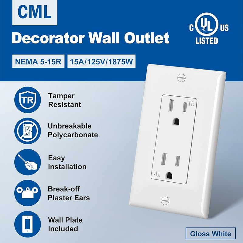 Toma corriente pared 15A 125V pack 50 blancas UL