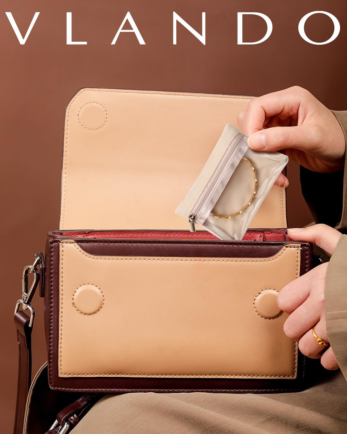 Estuche joyas viaje con bolsas terciopelo transparente