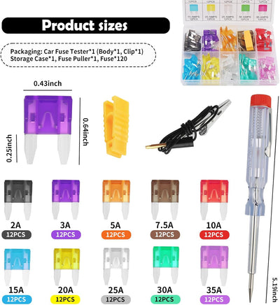 Kit 120 fusibles auto con probador y extractor 35A-2A