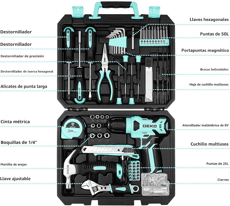 Set 126 Pzas Taladro Inalámbrico 8V Kit Herramientas