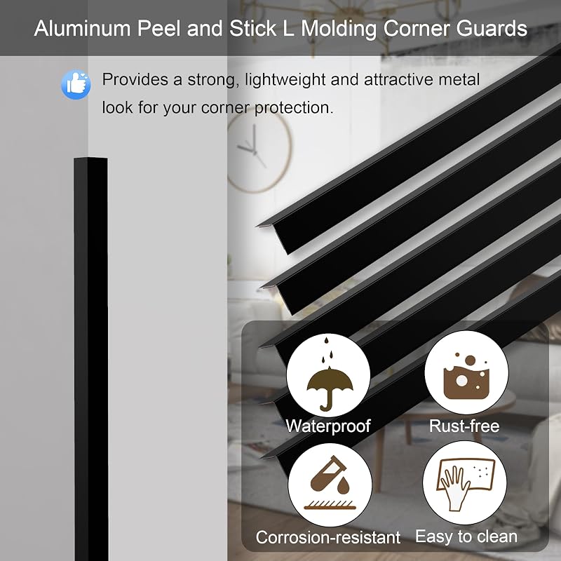 5 Protectores esquina metal negro 48" autoadhesivos