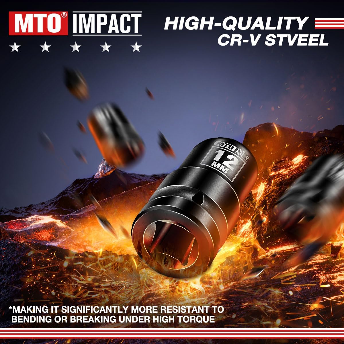 Enchufe impacto superficial 1/2 12mm acero cr-v 6 puntas
