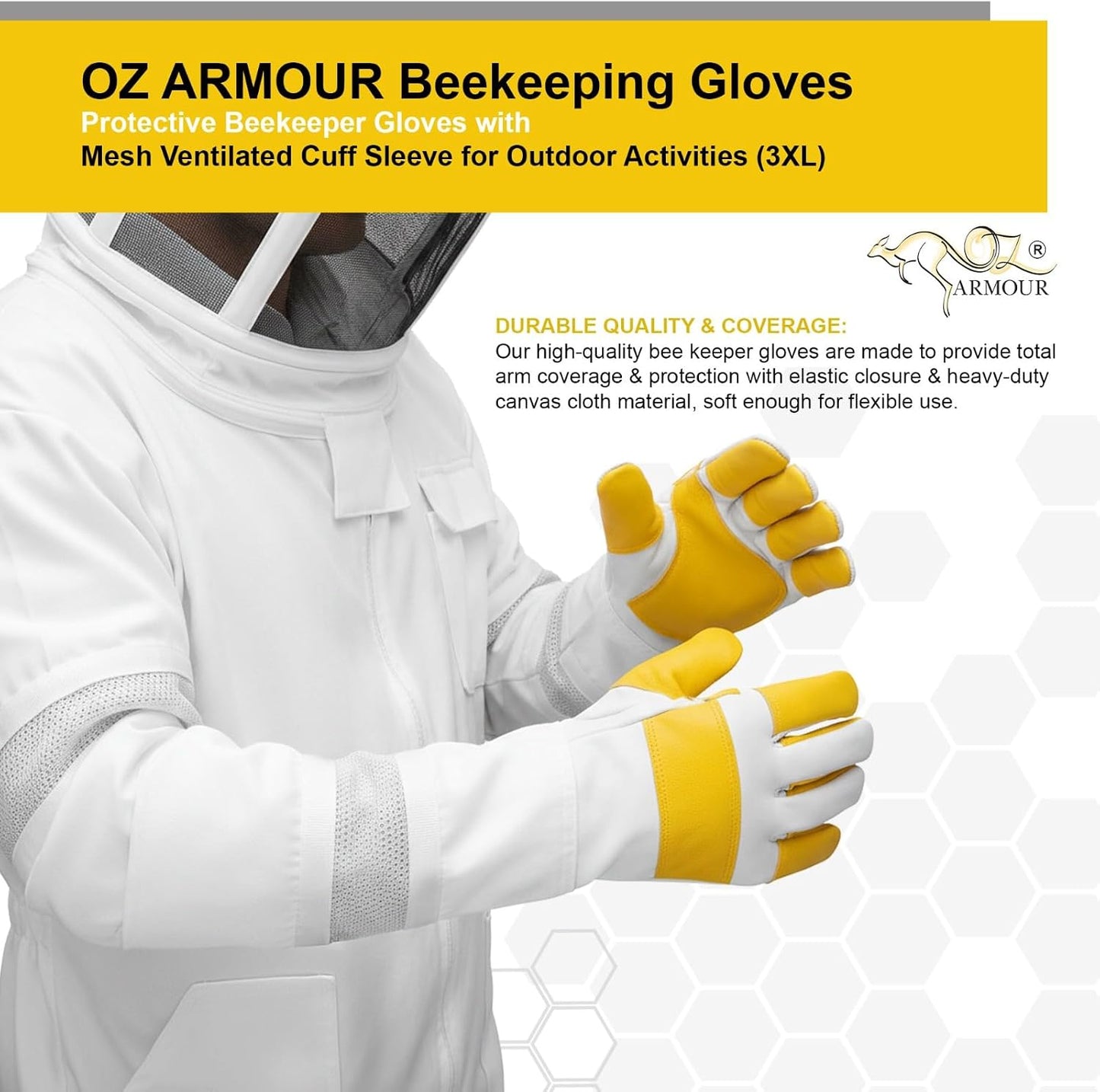 Guantes apicultura cuero manga malla protección completa
