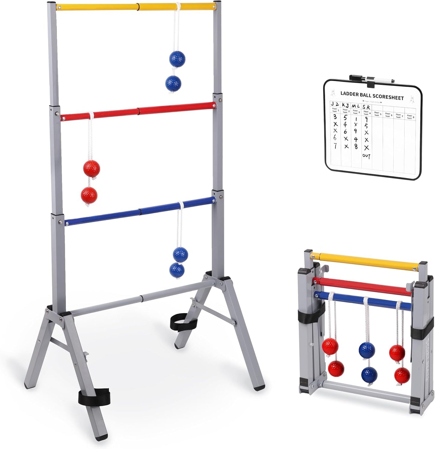 Set escalera pelota plegable acero 6 bolas funda transporte