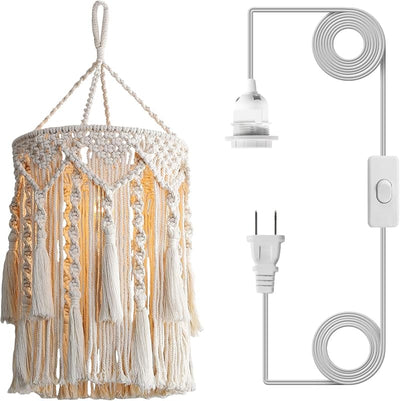 Lámpara colgante boho macramé con enchufe