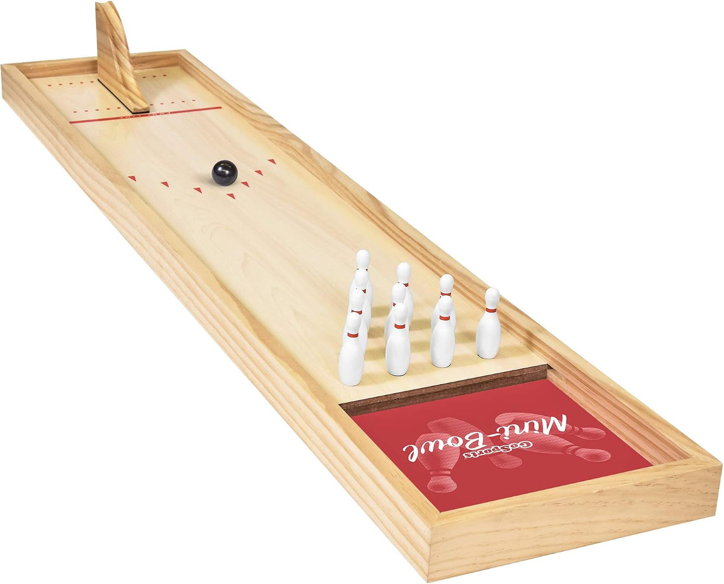 Set boliche madera con tablero rampa y bolos