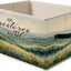 Caja almacenamiento cristiana con asas flores montaña