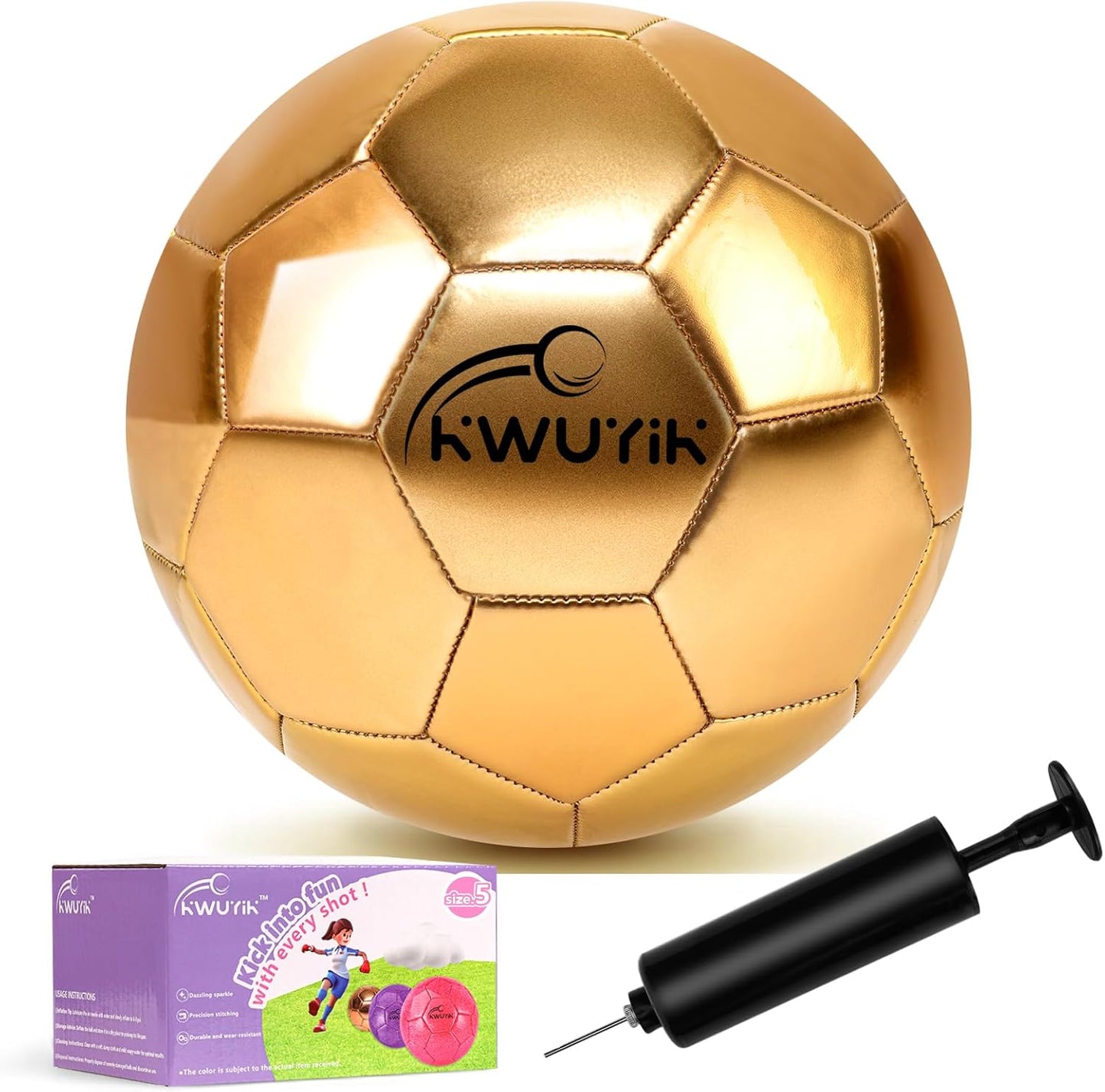 Balón fútbol juvenil con purpurina rosa, dorado, morado y bomba