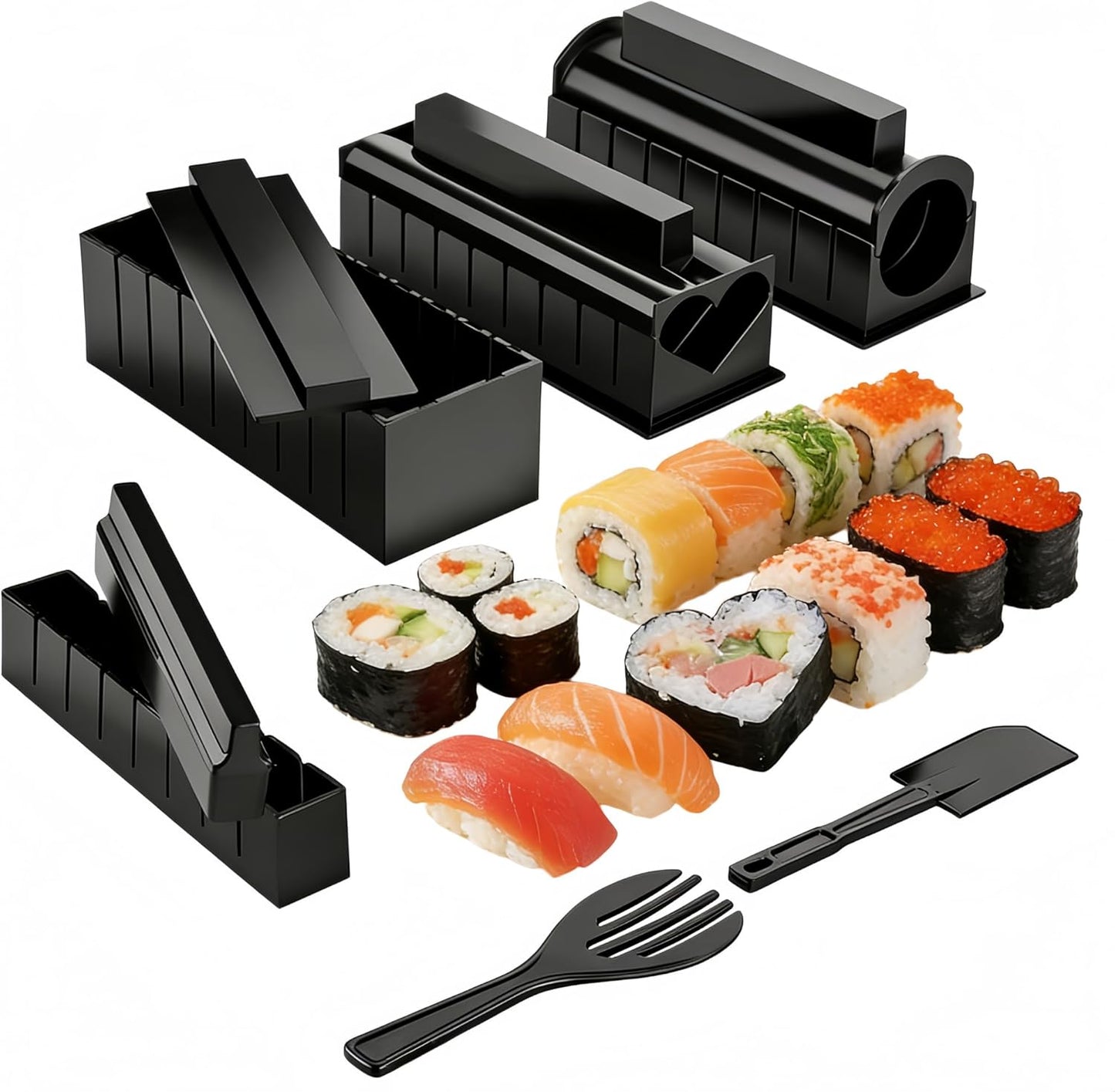 Set 10 Pzas Kit Sushi Moldes Formas Cuadradas Redondas Plástico