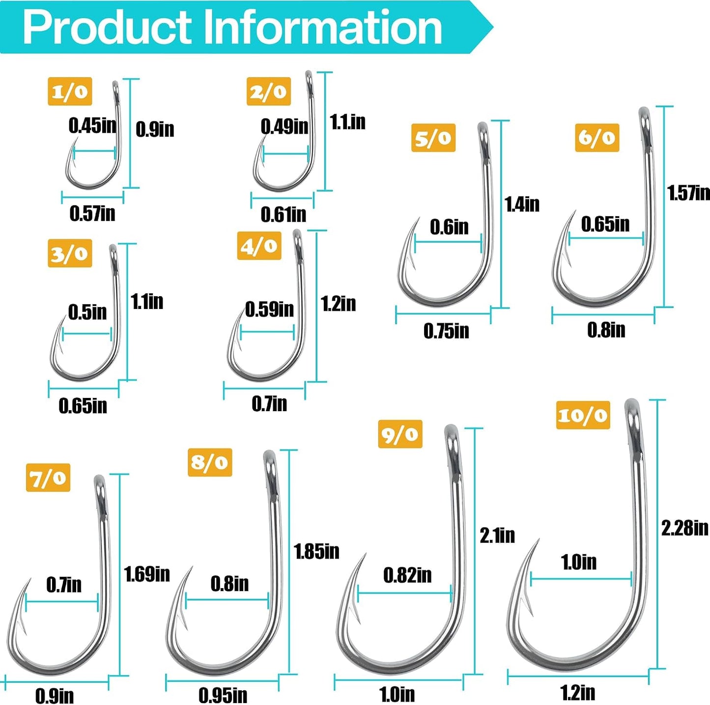 Ganchos circulares acero inox 1/0-10/0 50 pzas