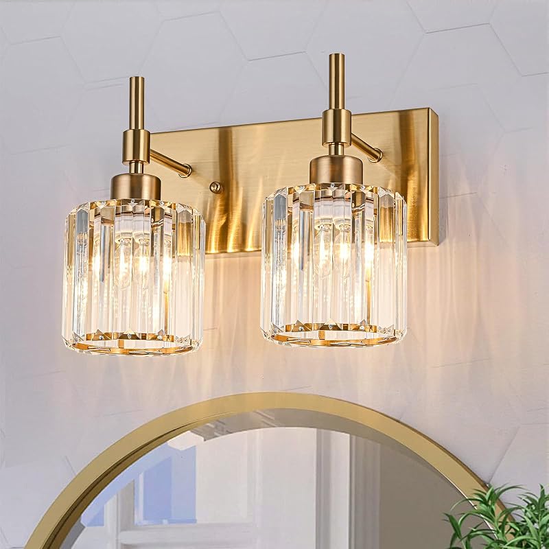 2 Lámparas baño cristal latón modernas sobre espejo