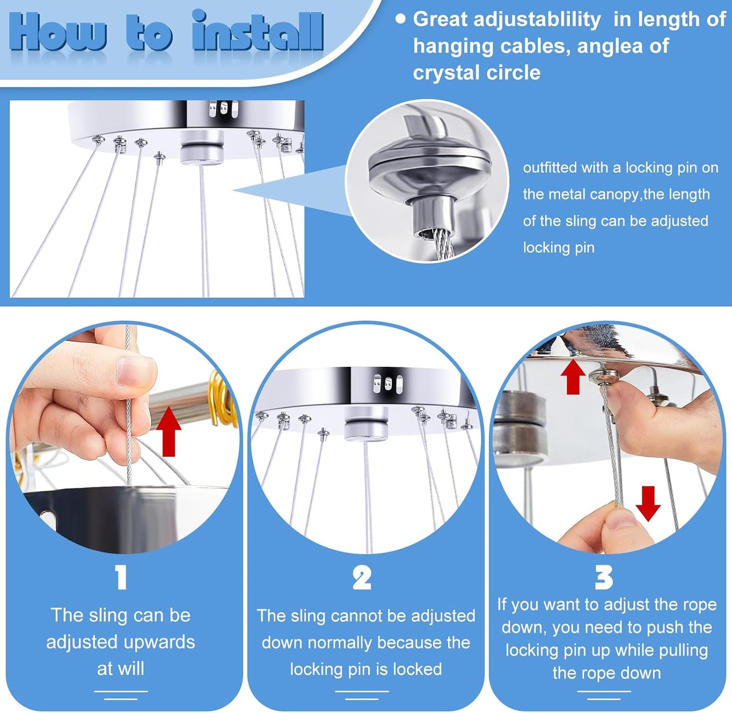 Candelabro cristal led 3 anillos acero inox sala comedor