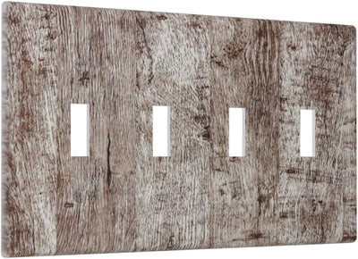 Placa interruptor madera rústica gris marrón 4 gang decorativa